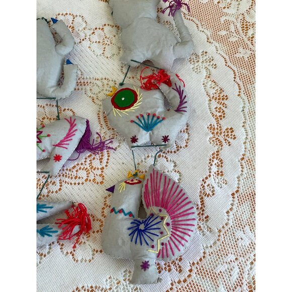 Vintage Folk Art Garland Ornaments Chinese Animals Embroidered Signs Of Zodiac - Picture 5 of 12